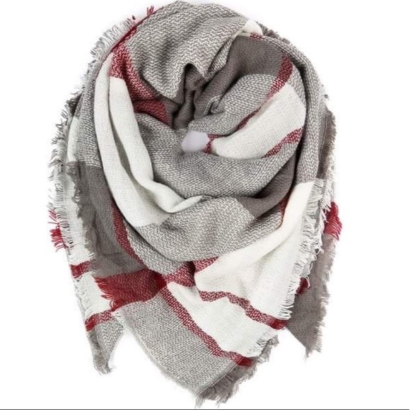 Soft Tartan Blanket Scarf Burgundy & Gray - Picture 2 of 4